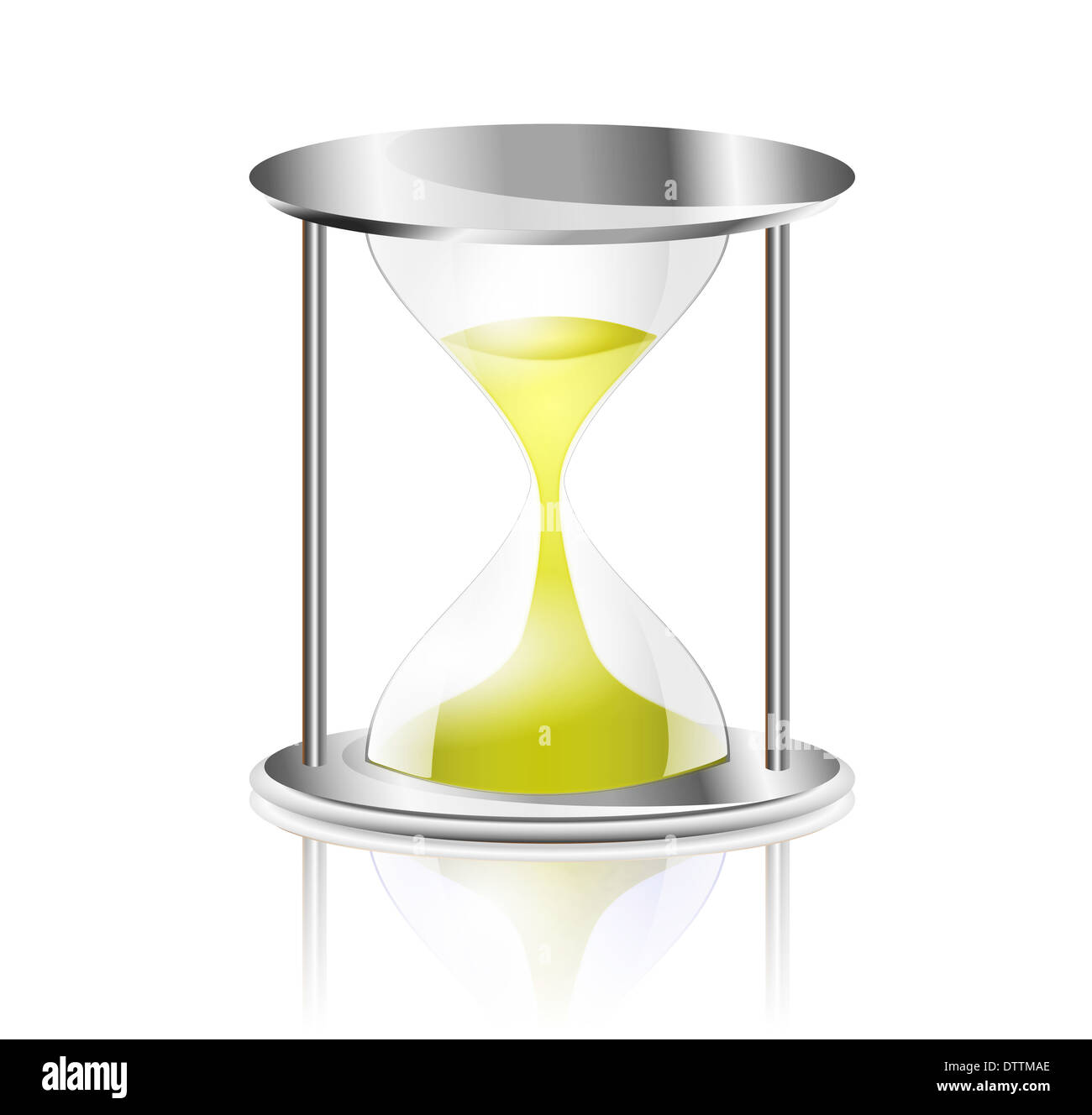 A shiny metallic chrome hourglass used to measure time Stock Photo Alamy