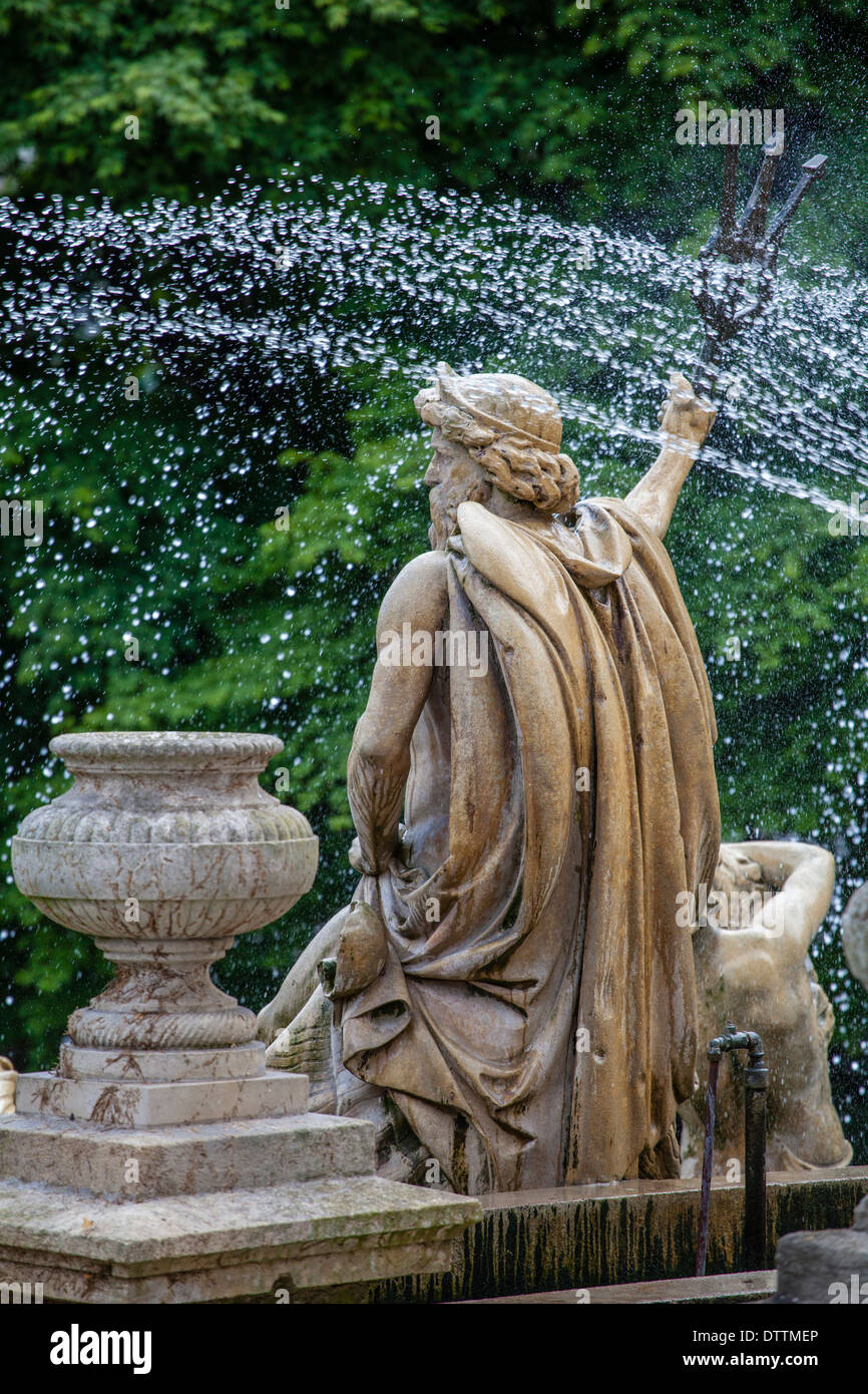 The Neptune fountain in front of the municipal offices, The Promenade, Chettenham, Gloucestershire, UK Stock Photo