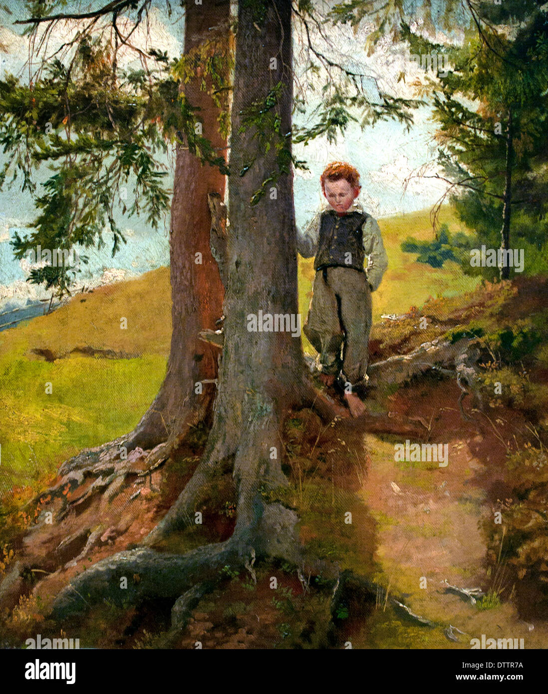 Bauernjunge am Waldrand - Farm boy to the forest in 1862 Hans Thoma 1839 - 1924 German German Stock Photo