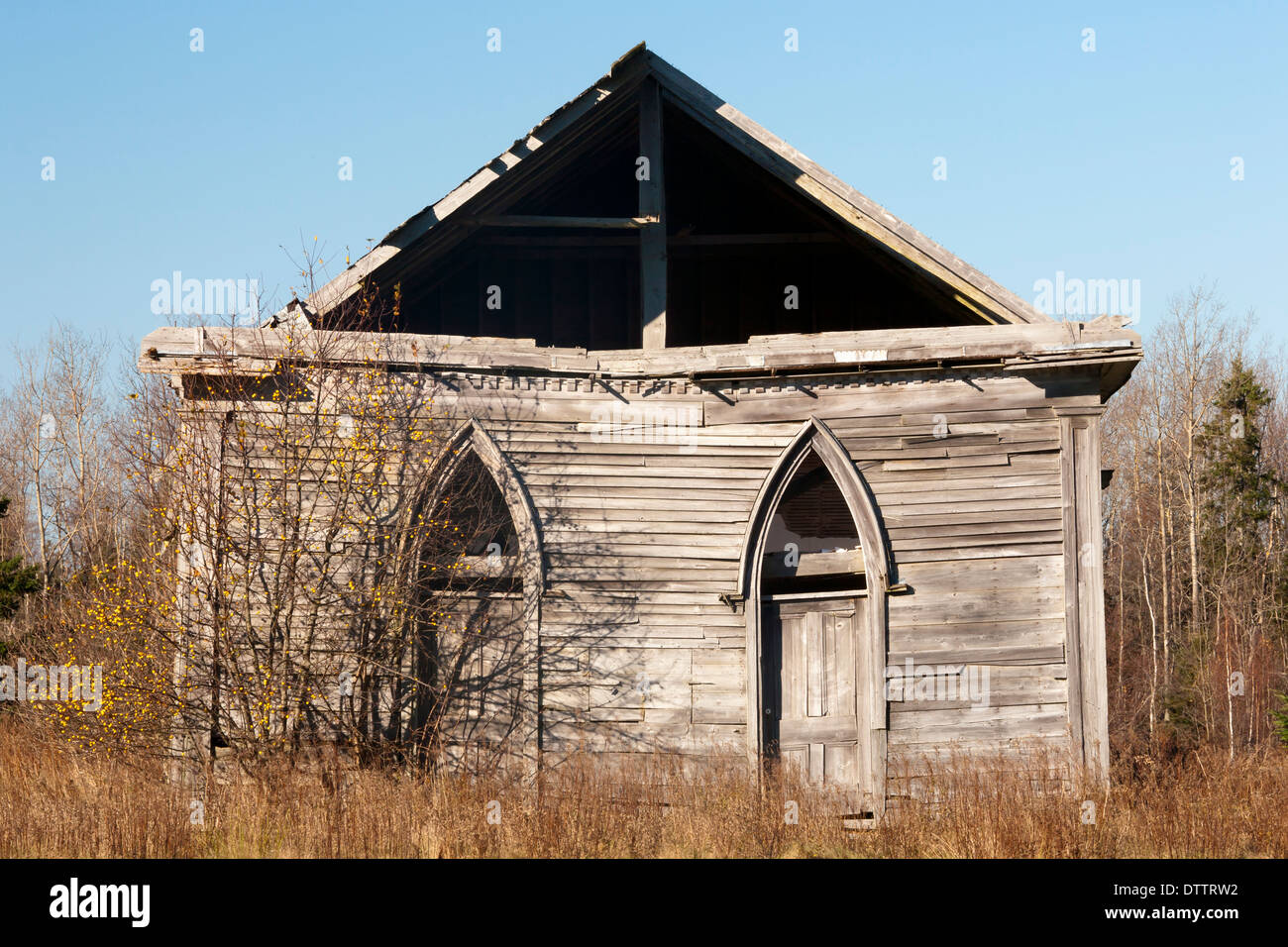 Old and decaying rural church Stock Photo