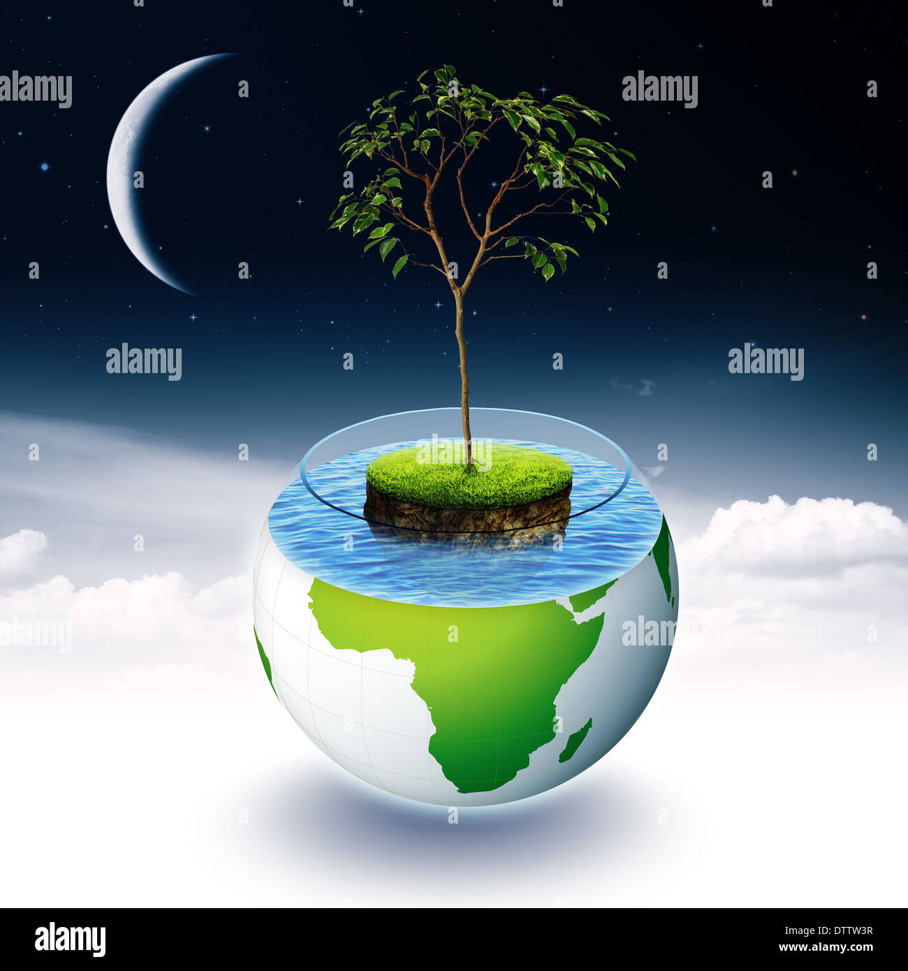 Abstract environmental backgrounds with Earth island and tree Stock ...