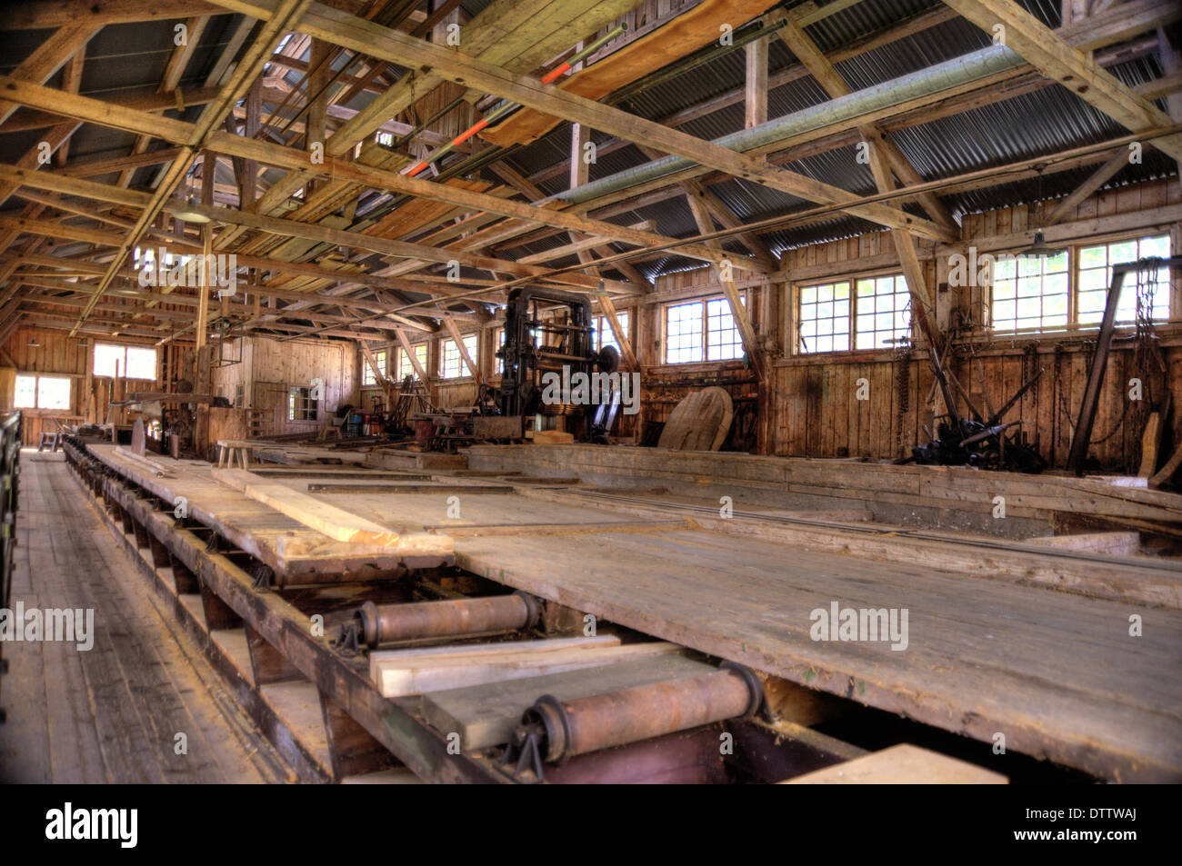 Interior of an old Lumber Mill Stock Photo Alamy