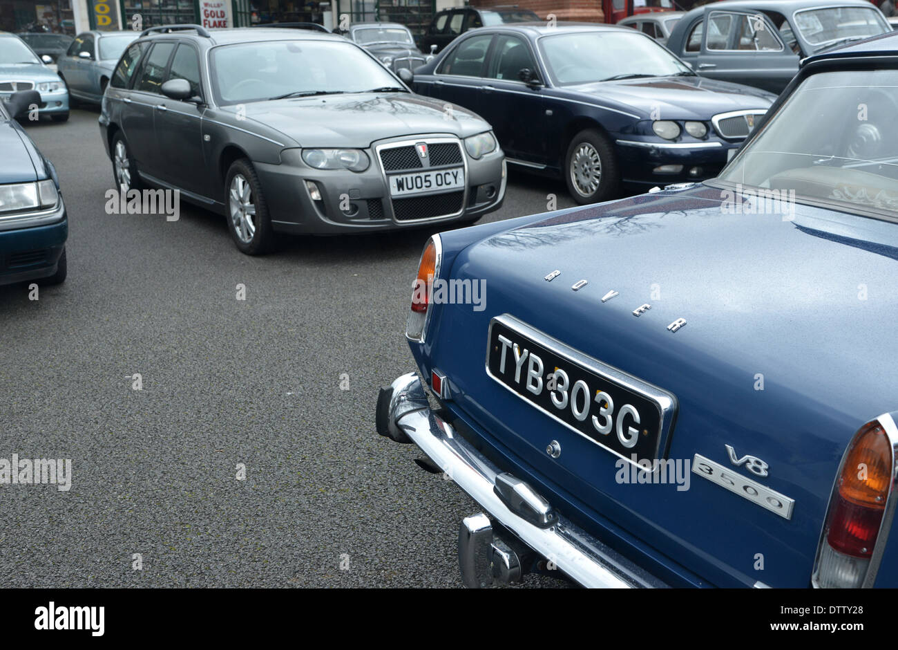Classic Rover P6 boot in front of newer 75 cars at a car club gathering in England Stock Photo