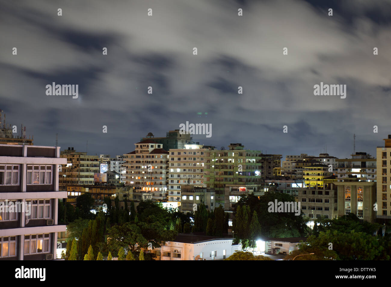 Night view of the downtown area of the city of Dar Es Salaam, Tanzania, at night Stock Photo