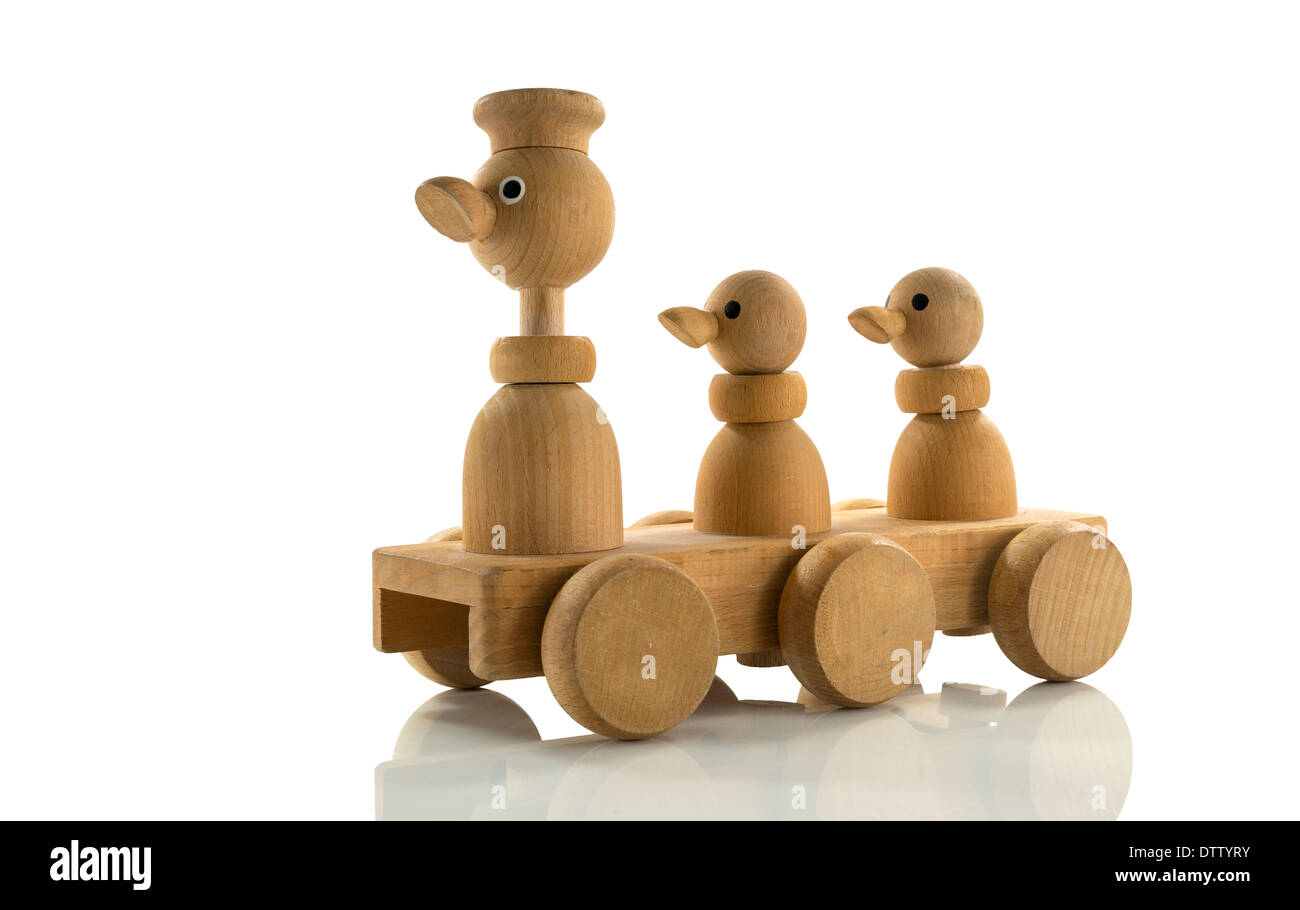 wooden toy duck car for children isolated on white Stock Photo