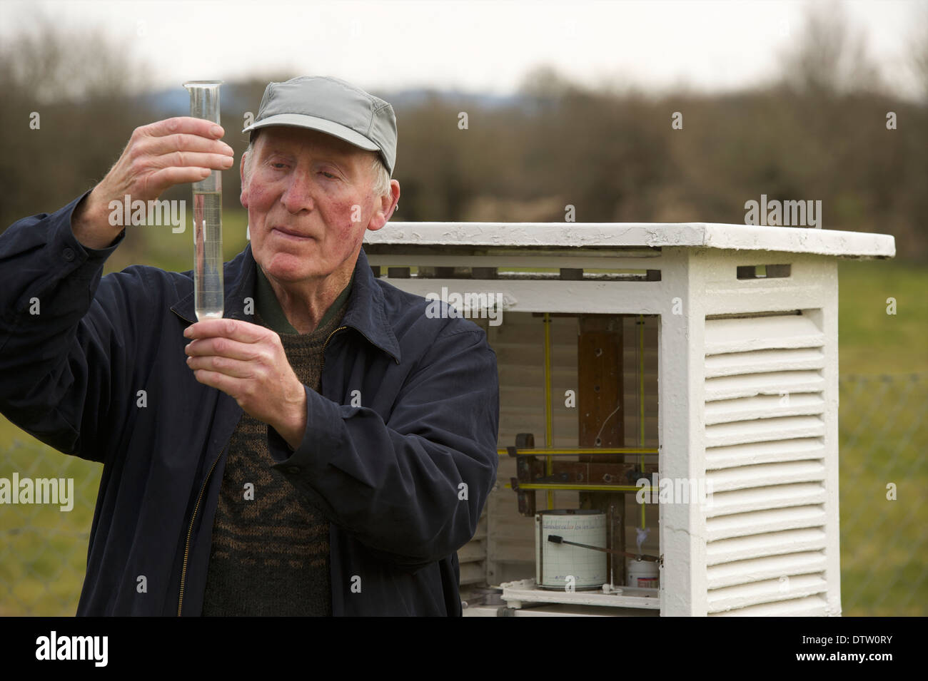 Martin Sweeney who has been a voluntary weather observer for Met Eireann for over fifty years at his home in Straide, Co. Mayo. Stock Photo
