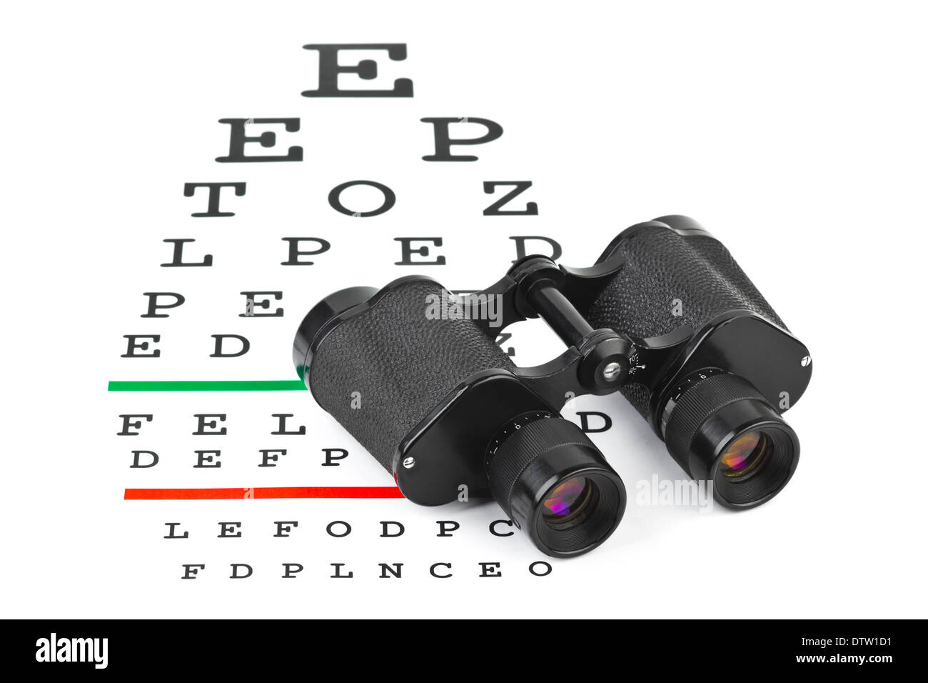 Binoculars on eyesight test chart Stock Photo Alamy
