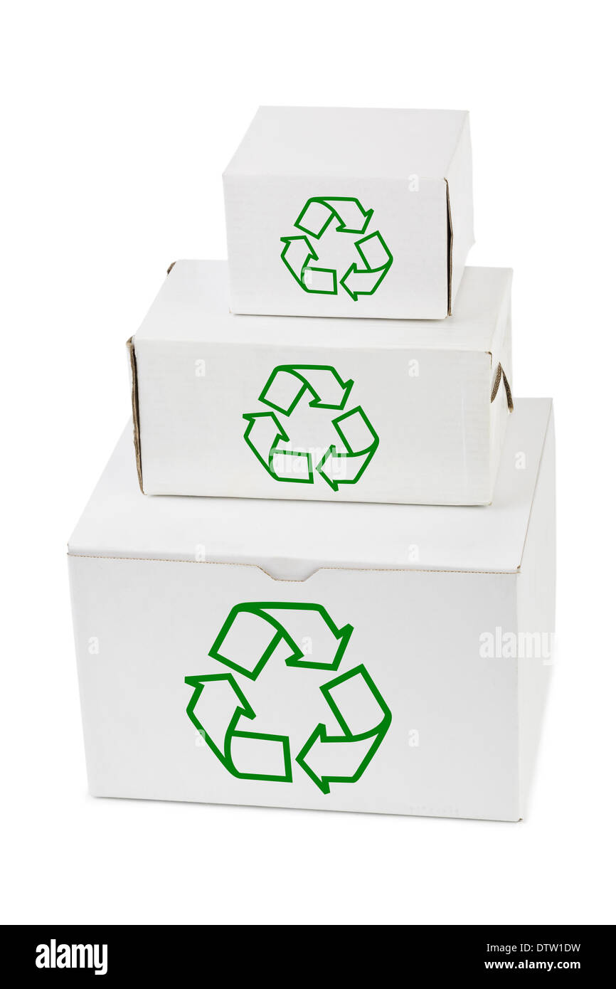 Stack of boxes with recycling sign Stock Photo - Alamy
