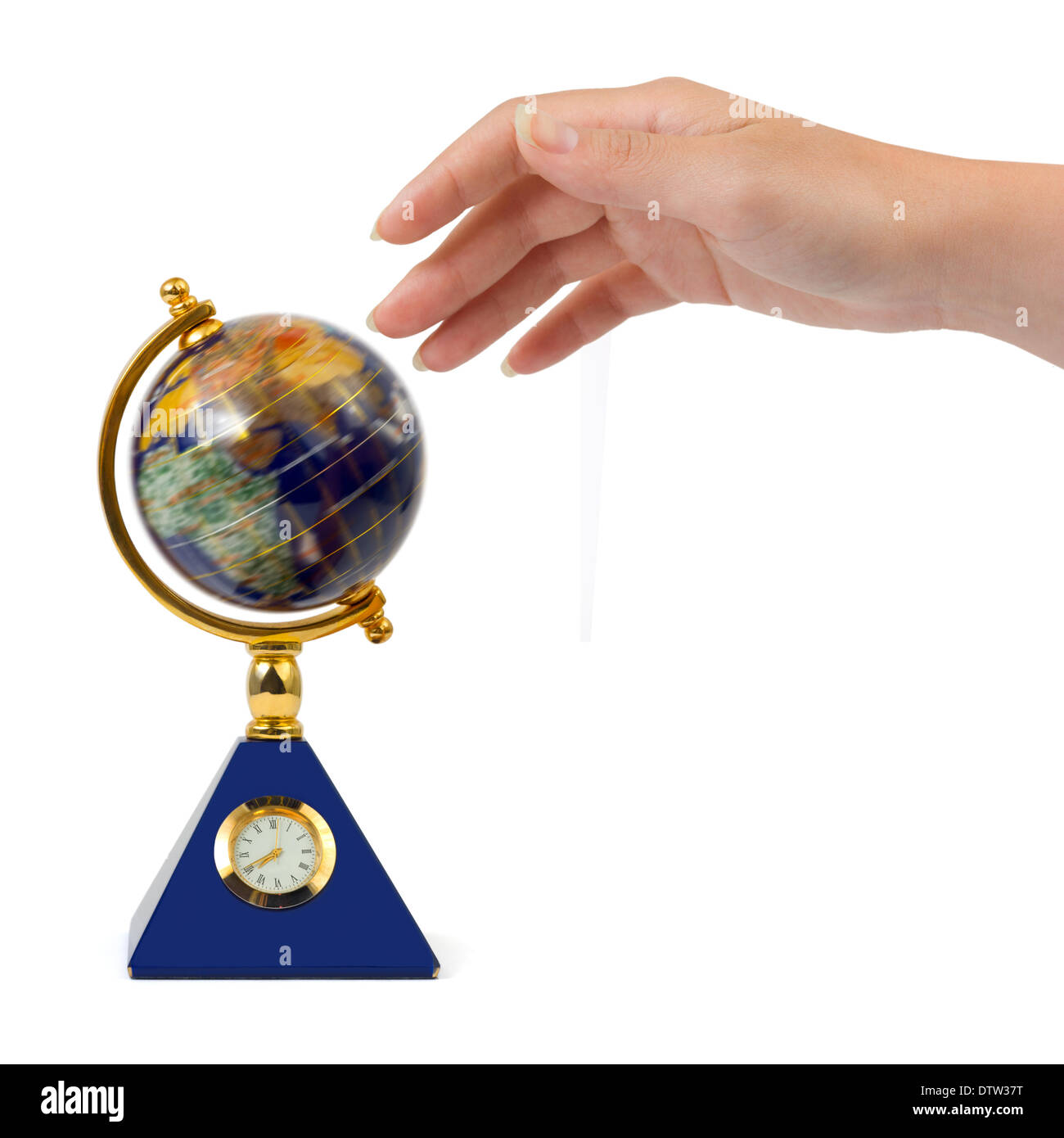 Hand And Spinning Globe Stock Photo Alamy