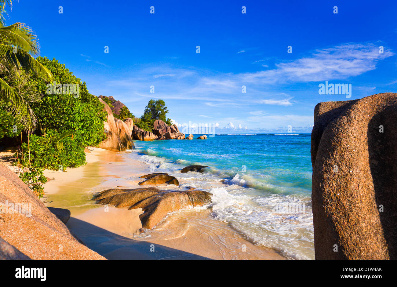 Tropical beach Source D'Argent at Seychelles Stock Photo - Alamy