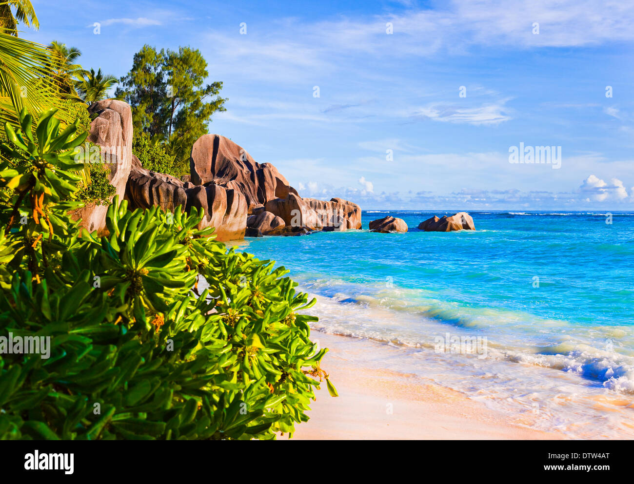 Evening sunset beach anse source hi-res stock photography and images ...