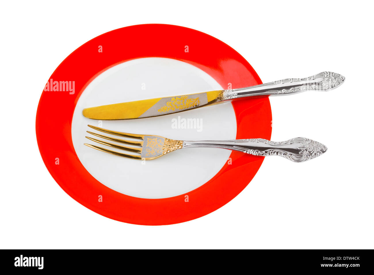 Plate, knife and fork Stock Photo