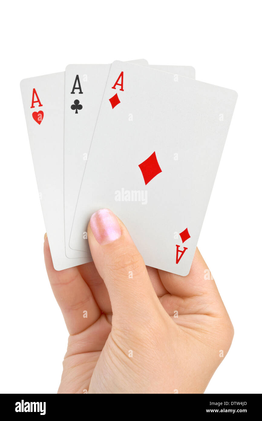 Hand with three aces Stock Photo