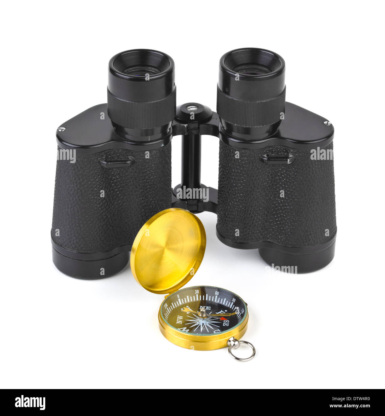 Binoculars and compass Stock Photo Alamy