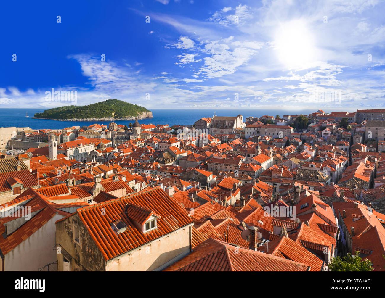 Town Dubrovnik in Croatia at sunset Stock Photo