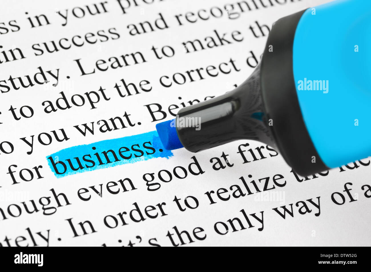 Highlighter and word business Stock Photo