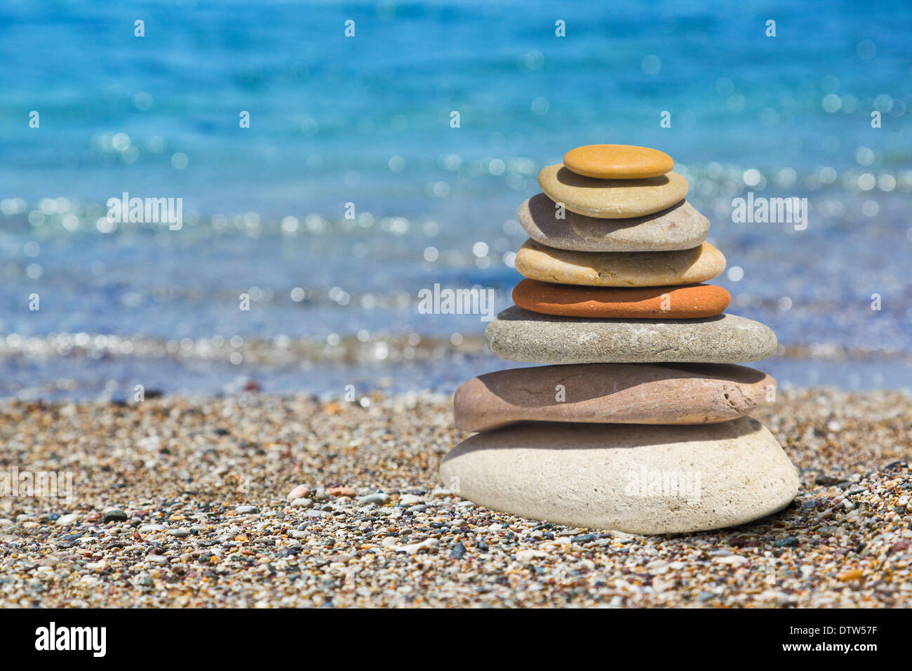 Stack of stones on beach Stock Photo Alamy