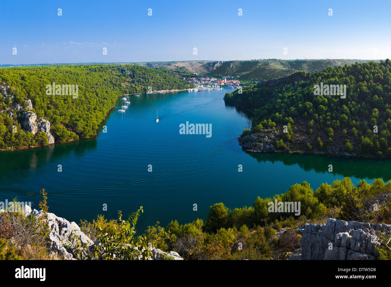 River Krka and town in Croatia Stock Photo