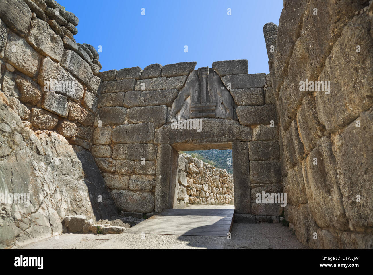 Lion Gate at Mycenae, Greece Stock Photo