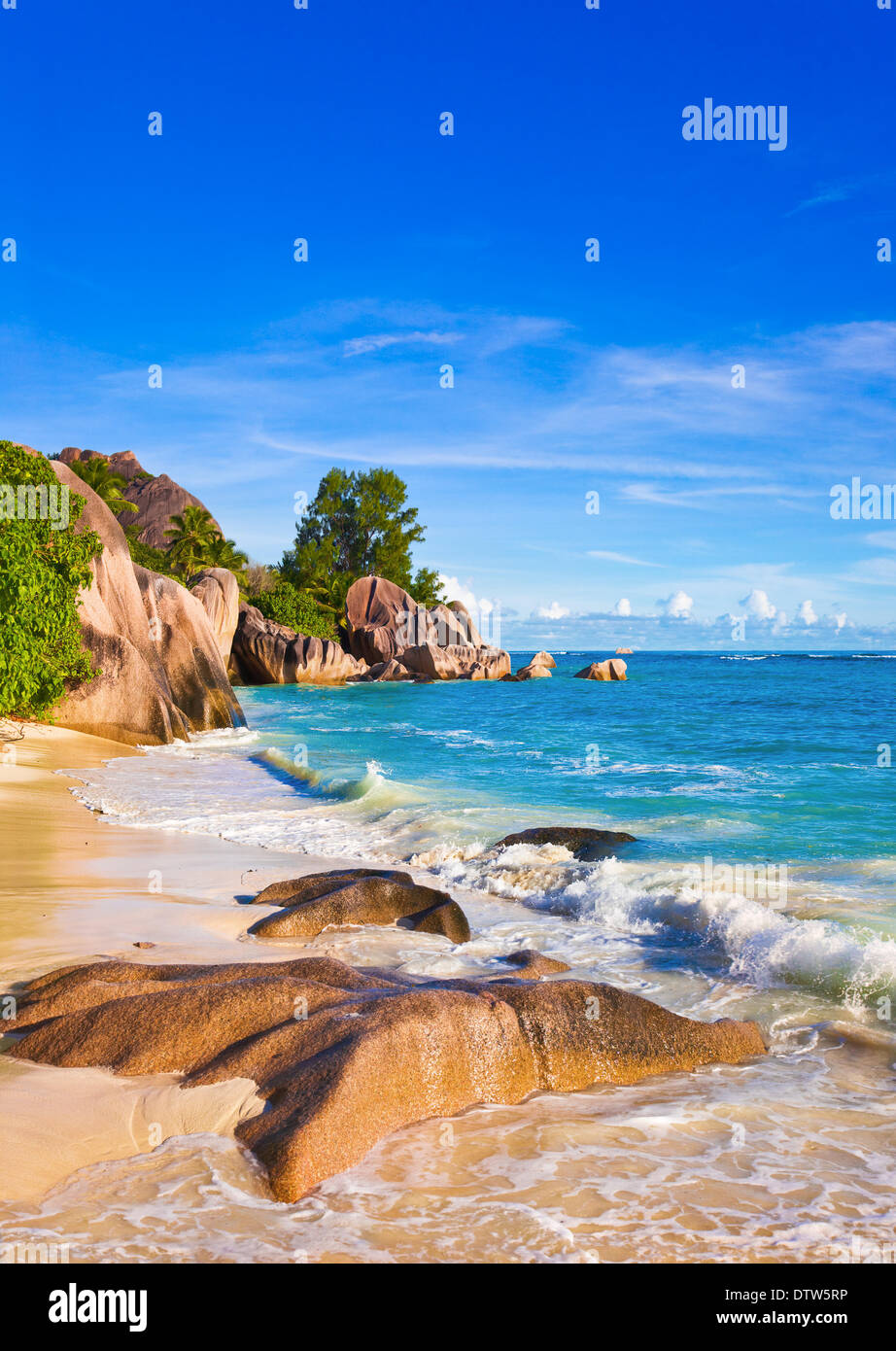 Tropical beach Source D'Argent at Seychelles Stock Photo - Alamy