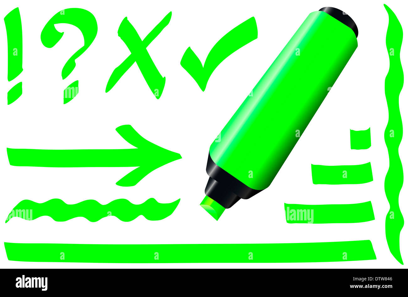 Green fluorescent marker plus some fluorescing signs like call Stock