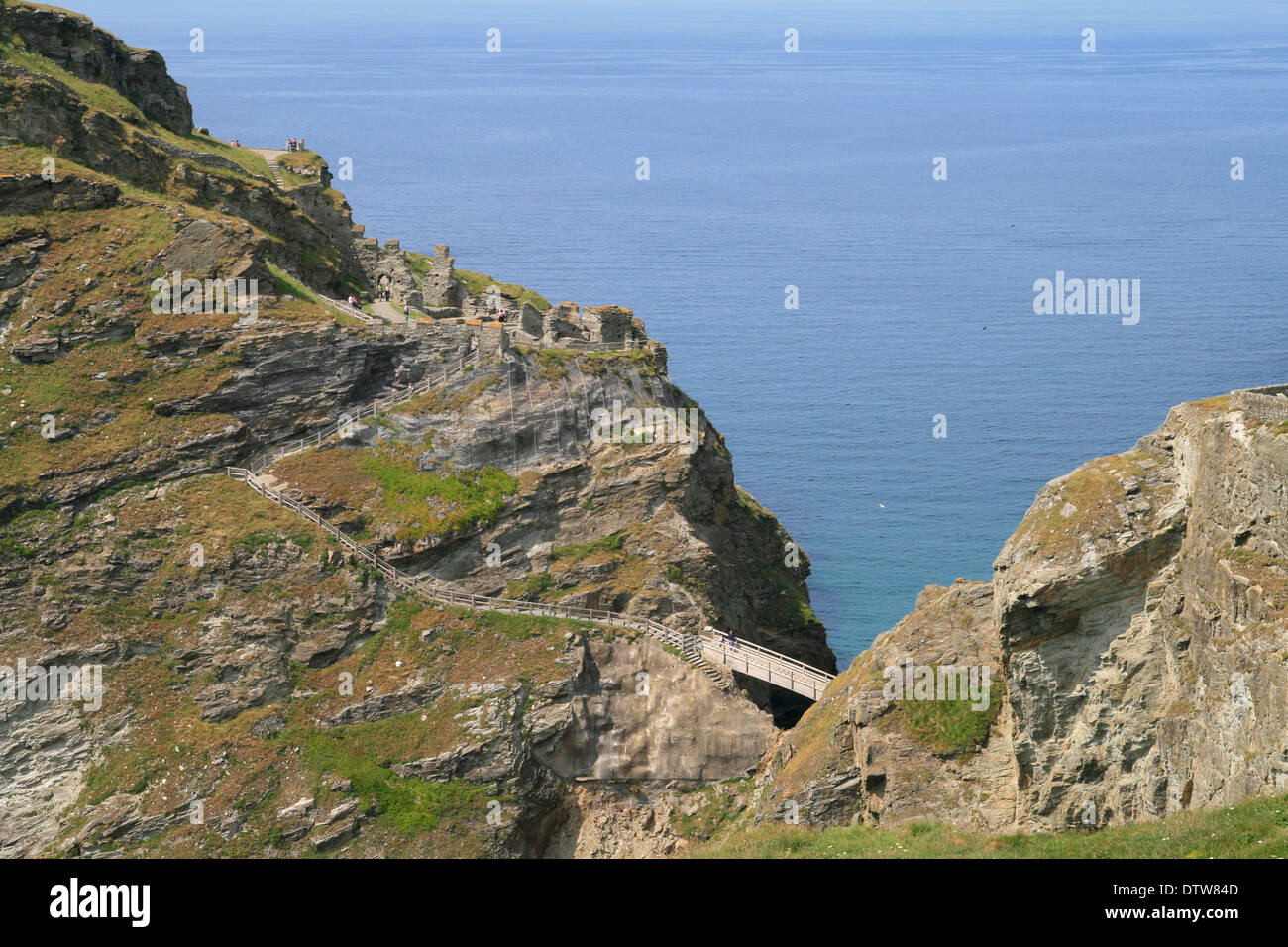 Tintagel Castle from Glebe Cliff Tintagel Cornwall England UK Stock