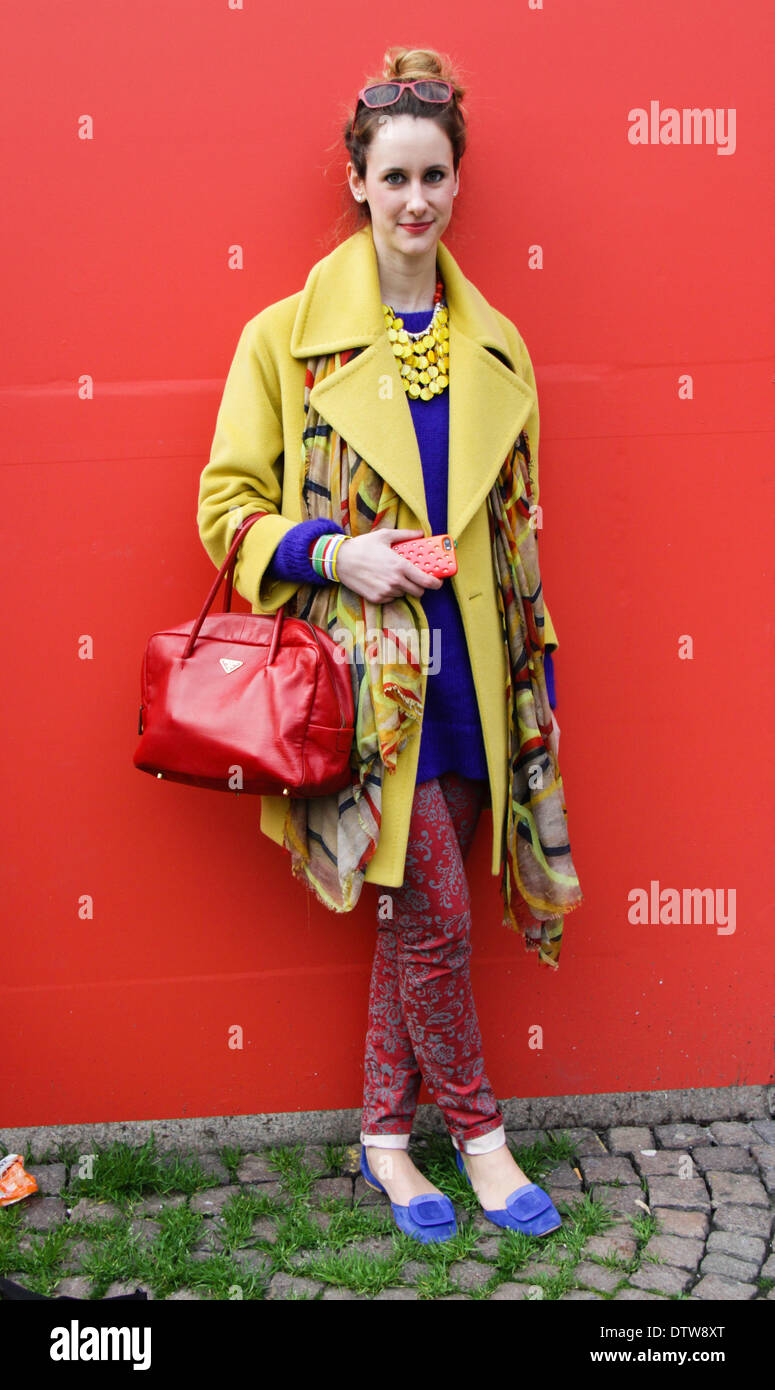Stylist Alessandra Bettoni arriving at the Costume National runway show in Milan - Feb 20, 2014 - Photo: Runway Manhattan/Paolo Diletto Stock Photo