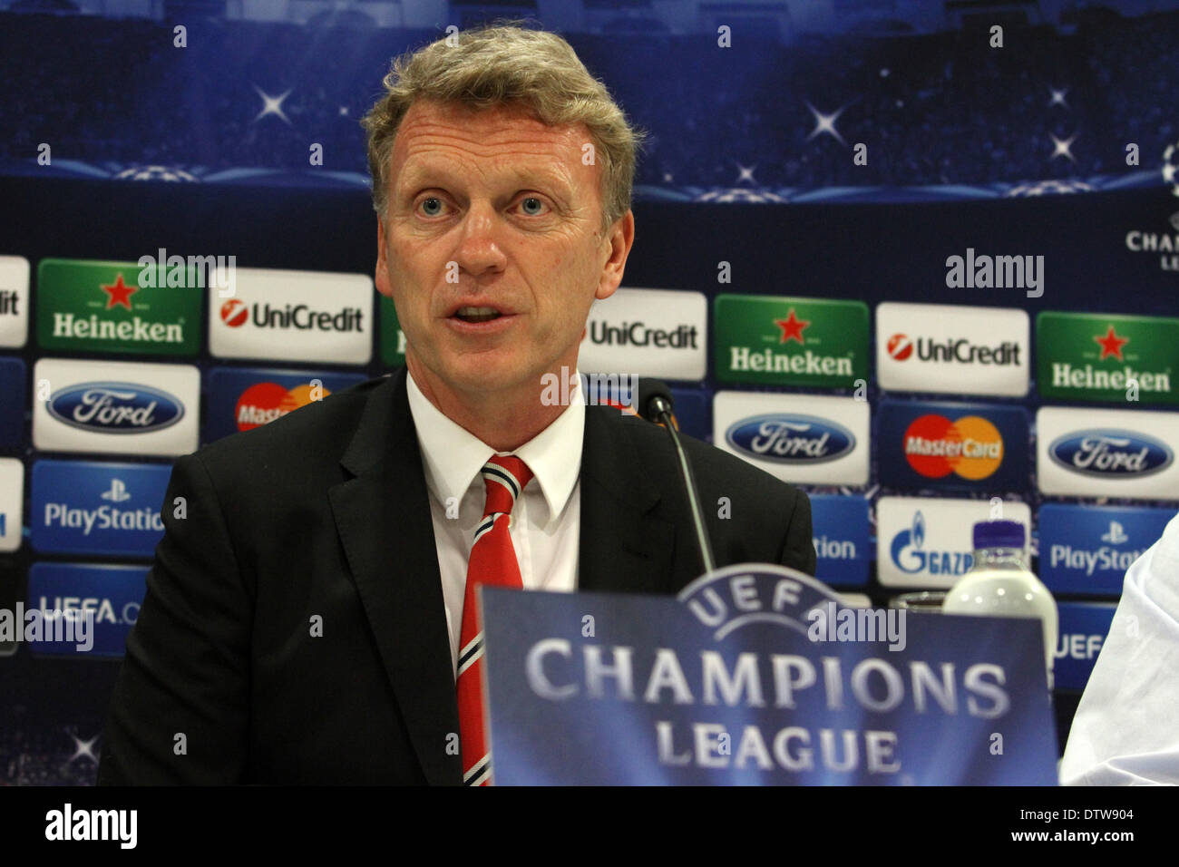 Greece,Athens-February 24,2014:Manchester United's coach David Moyes during  the press conference for the UEFA Champions League Last 16, first leg  football match between Olympiakos and Manchester United at the Karaiskaki  stadium in Piraeus