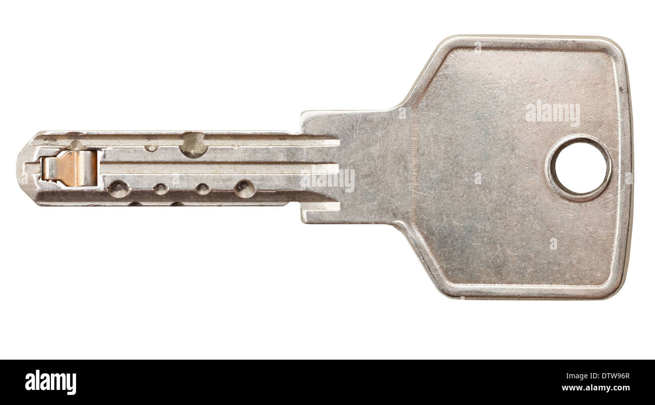 steel door key for pin tumbler lock isolated on white background Stock