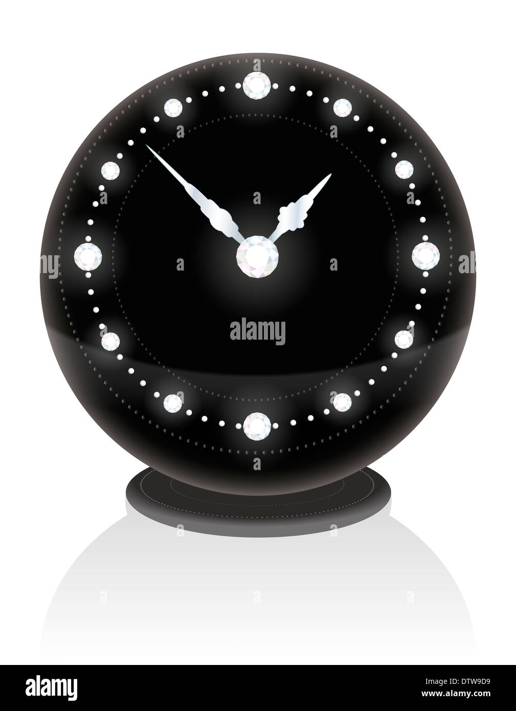 Noble black clock with diamonds on the face. Stock Photo