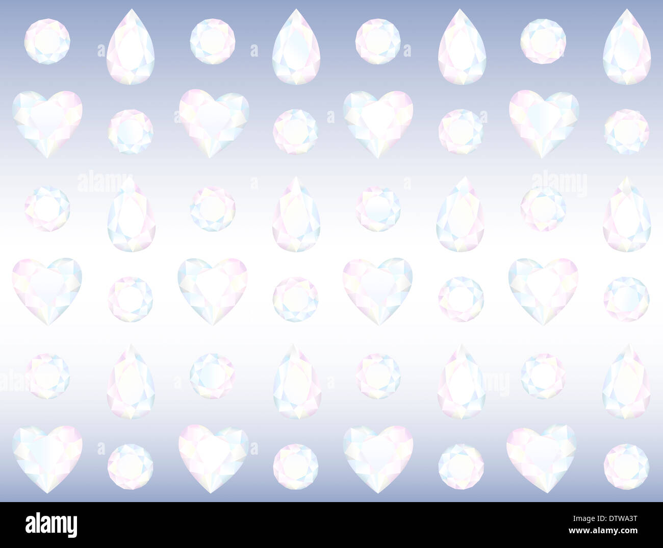 Seamless Crystal Wall composed of Hearts, Drops and Brilliants. Stock Photo