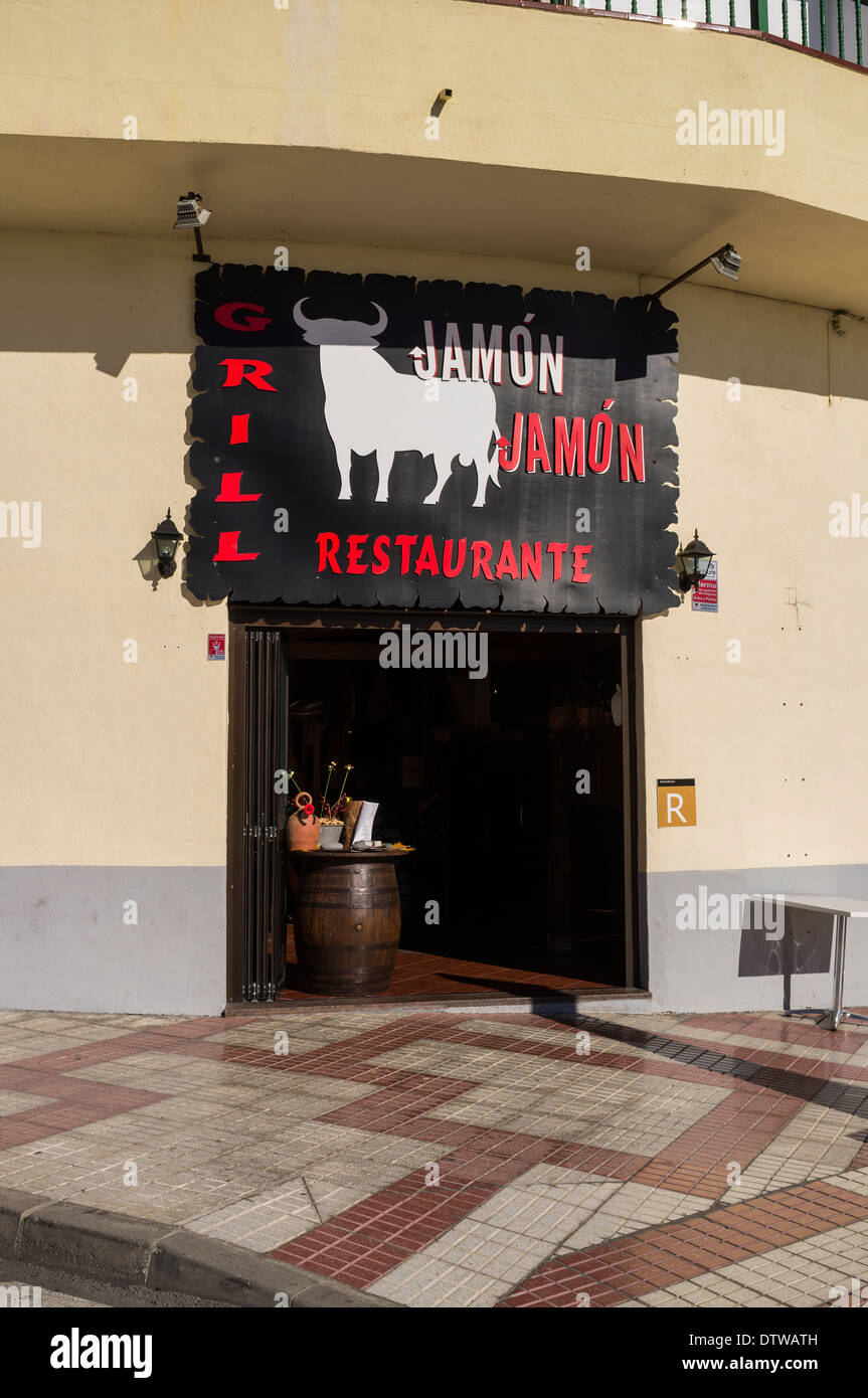 Entrance to the Jamon Jamon grill restaurant in Playa San juan