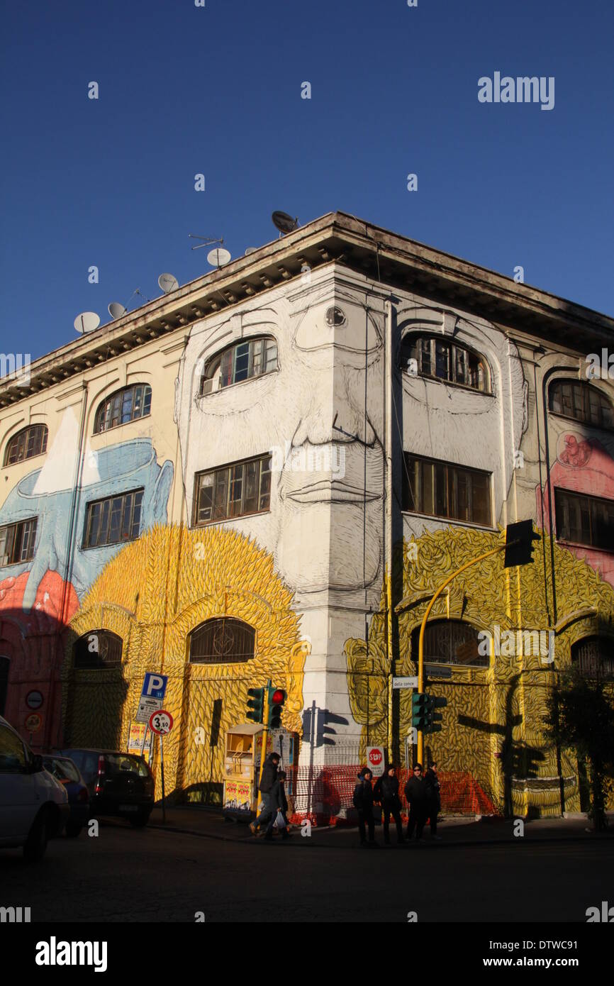Rome, Italy. 24th Februrary 2014. Street Art by the artist Blu on an old military barracks building in the Ostiense district in Rome Italy Credit:  Gari Wyn Williams/Alamy Live News Stock Photo