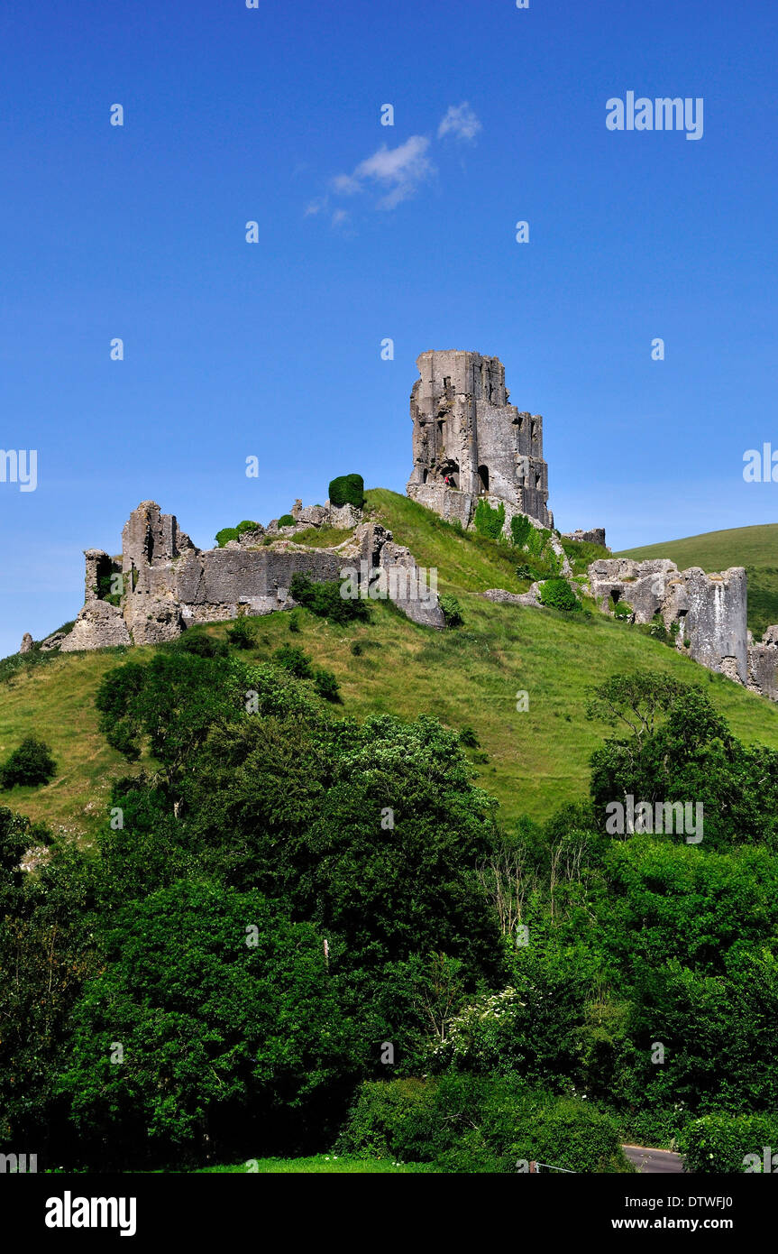 A view of Corfe Castle Dorset on a sunny day UK Stock Photo