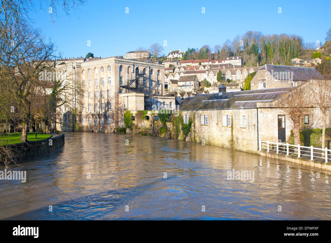 Historic buildings and River Avon, Bradford on Avon, Wiltshire, England