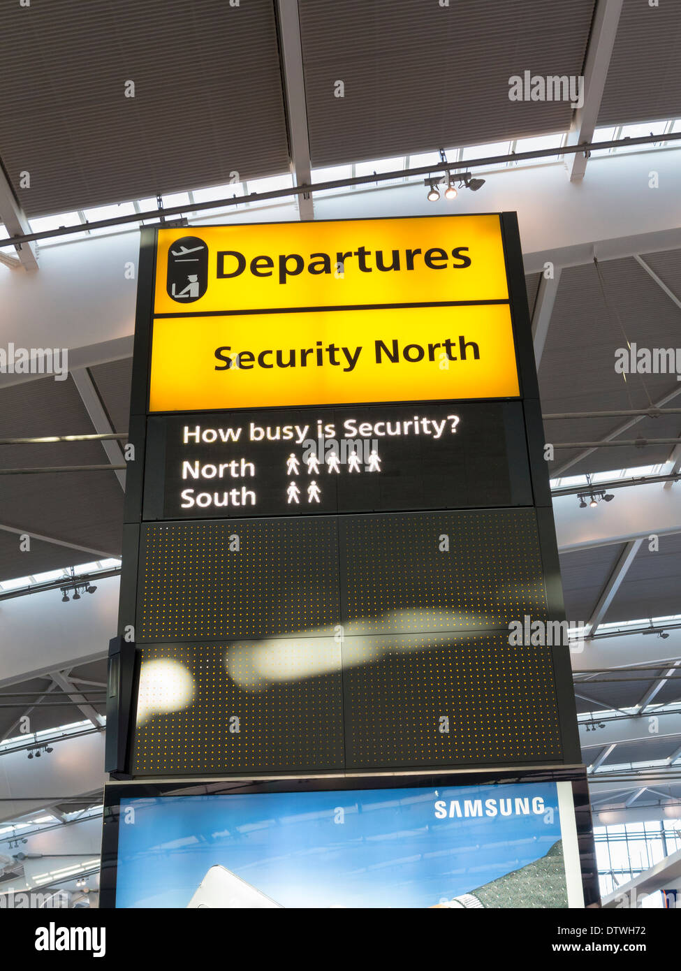Security notice sign at Heathrow airport Terminal 5, London, UK Stock Photo