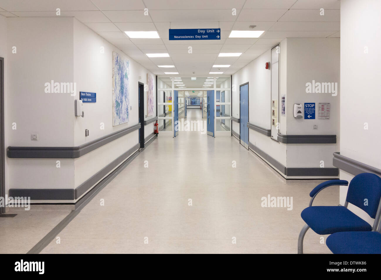 NHS hospital corridor, London, UK Stock Photo