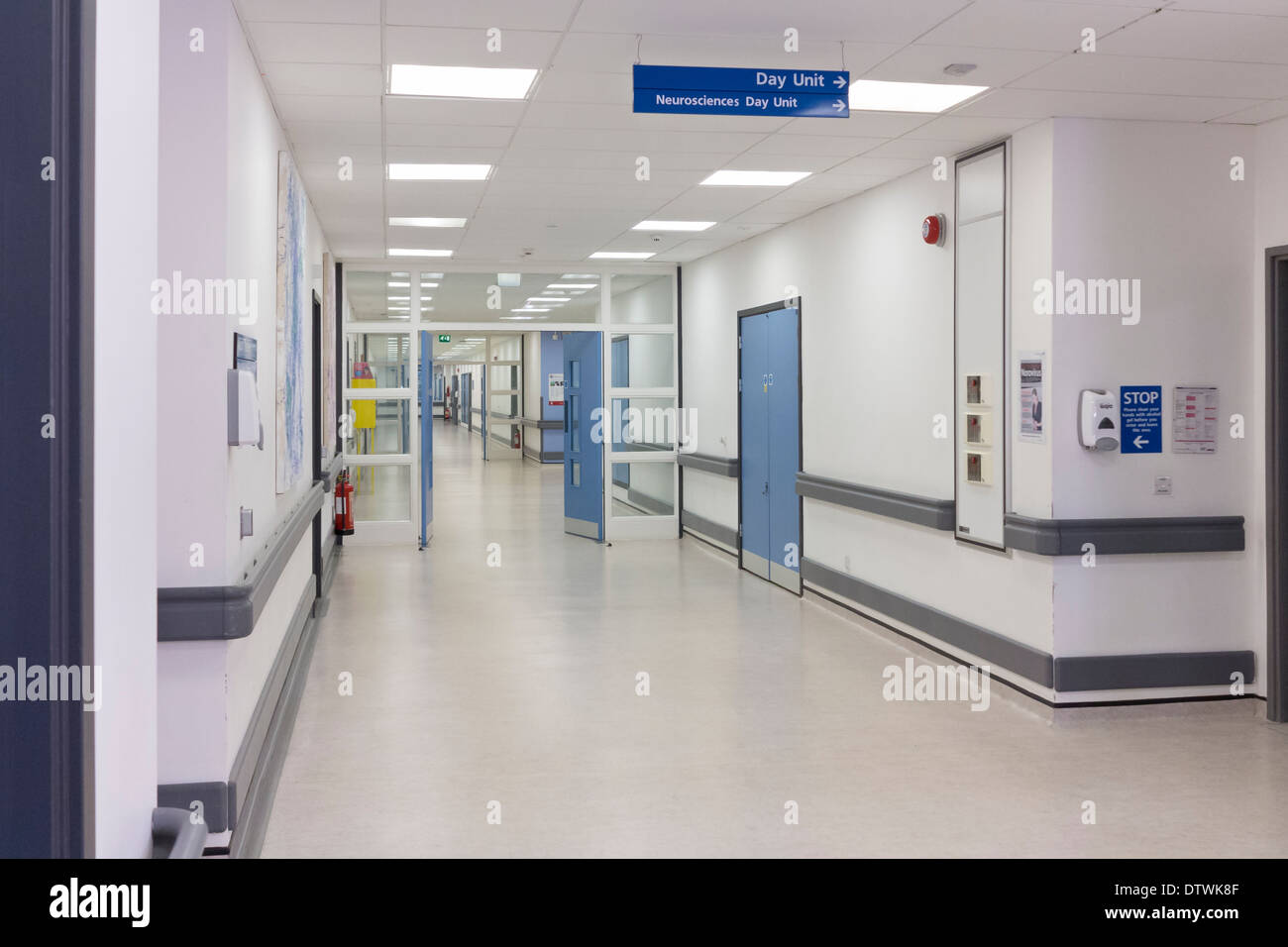 NHS hospital corridor, London, UK Stock Photo
