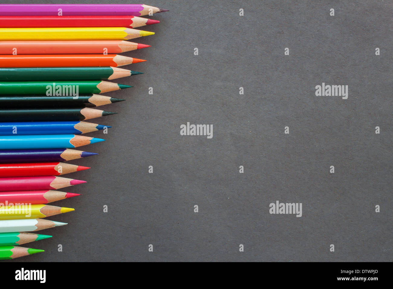 colorful pencils pencil row line left list closeup colors nobody 'dark background' 'copy space' Stock Photo