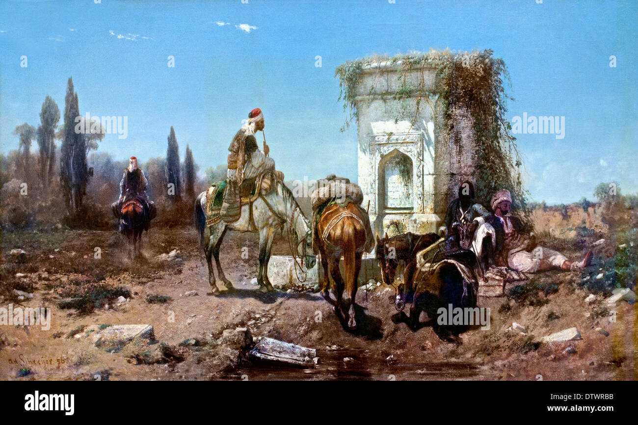 Arabs Resting by a Marble Fountain 1856 Schreyer Adolf,1828-1899 German Germany Stock Photo