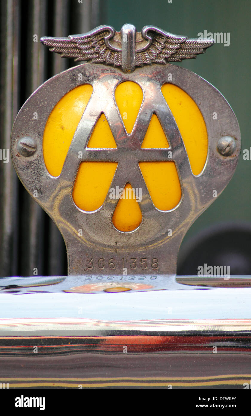 Vintage Automobile Association (AA) membership badge on grille of
