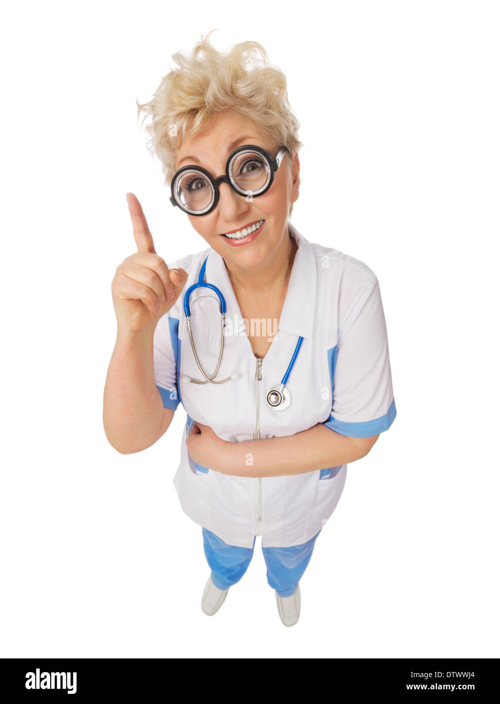 Funny doctor with nerd glasses isolated Stock Photo