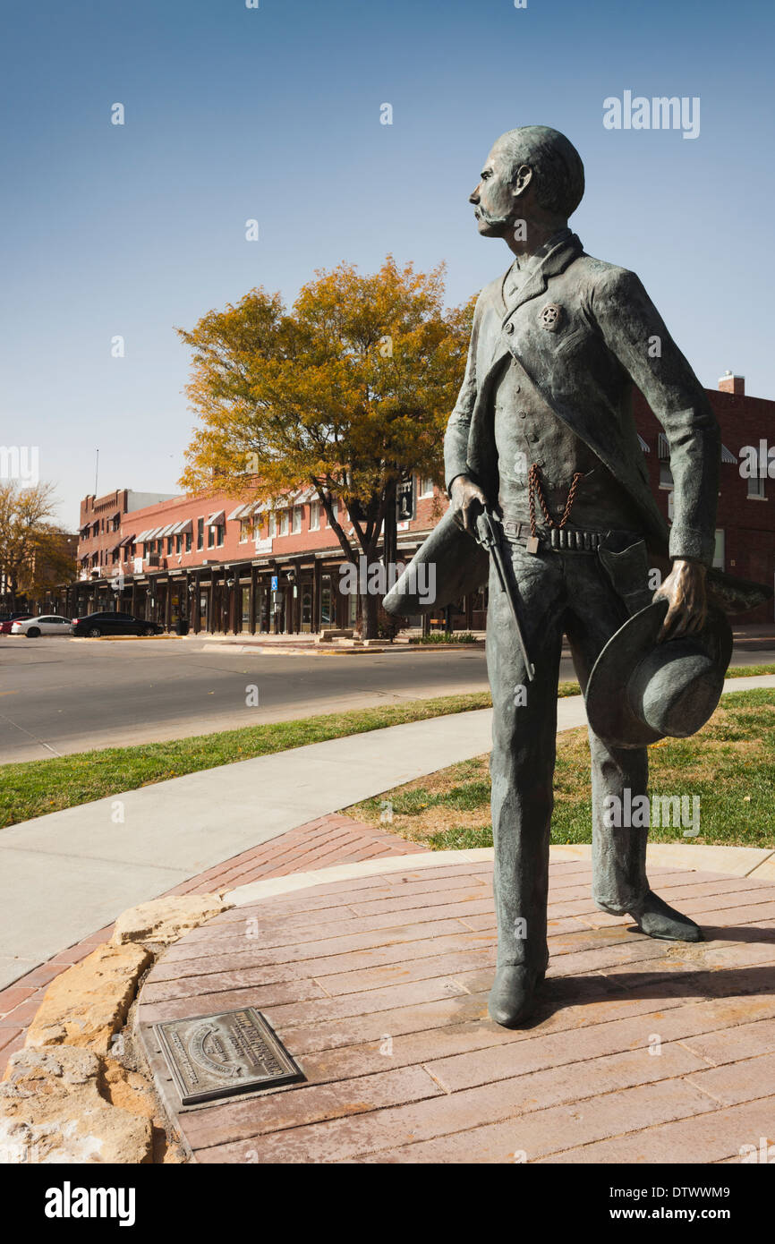 USA, Kansas, Dodge City, statue of legendary Sheriff Wyatt Earp Stock