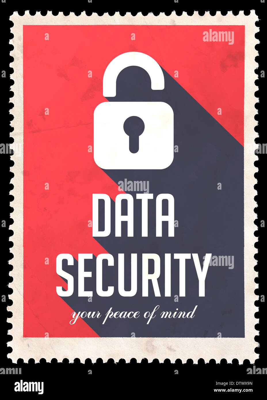 Data Security on Red Background. Vintage Concept in Flat Design with Long Shadows. Stock Photo