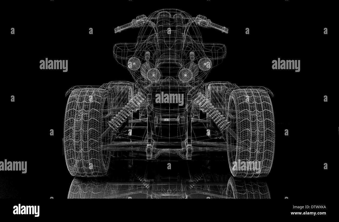Quad bike, motorcycle, 3D model body structure, wire model Stock Photo
