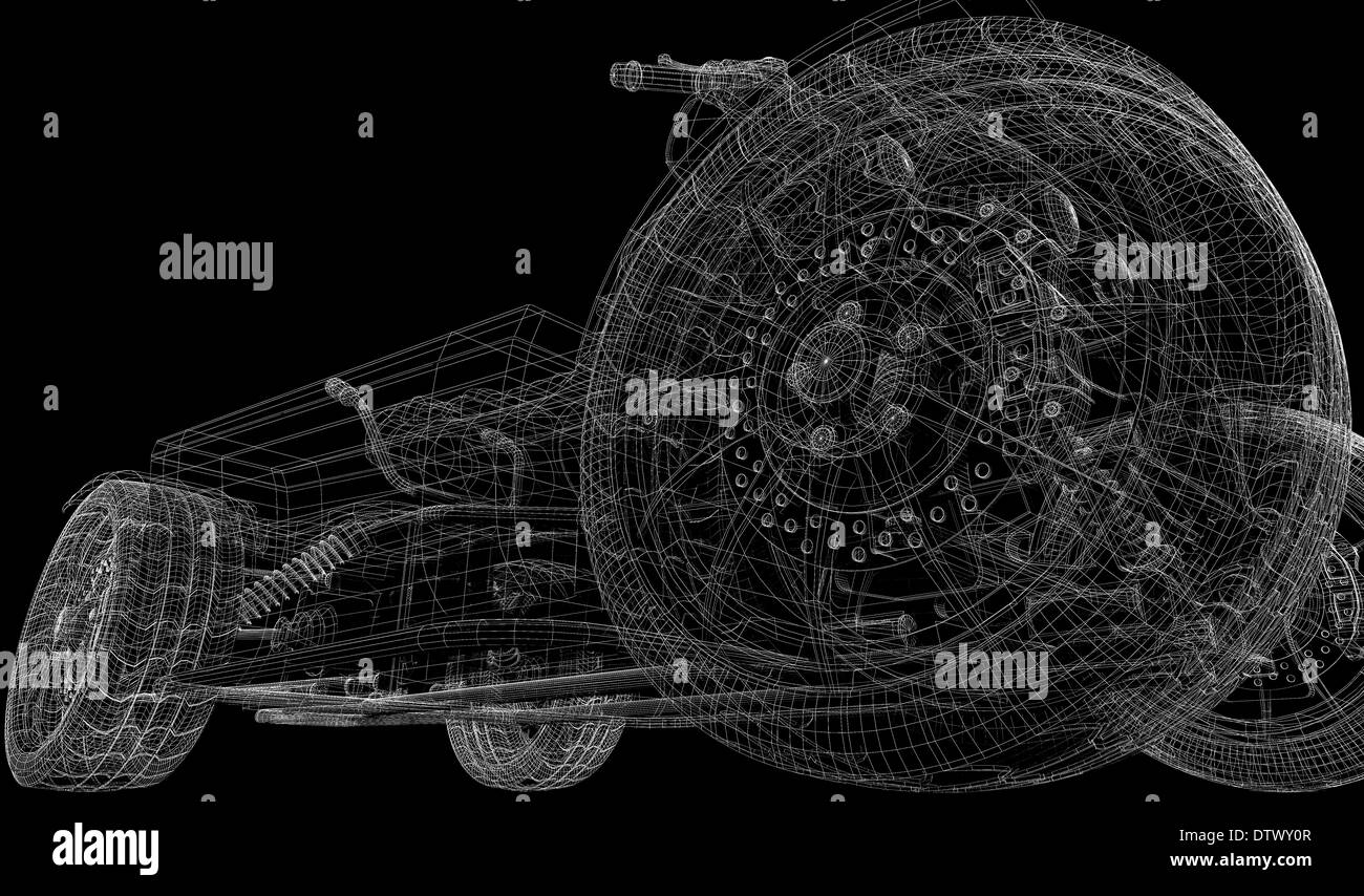 Quad bike, motorcycle, 3D model body structure, wire model Stock Photo