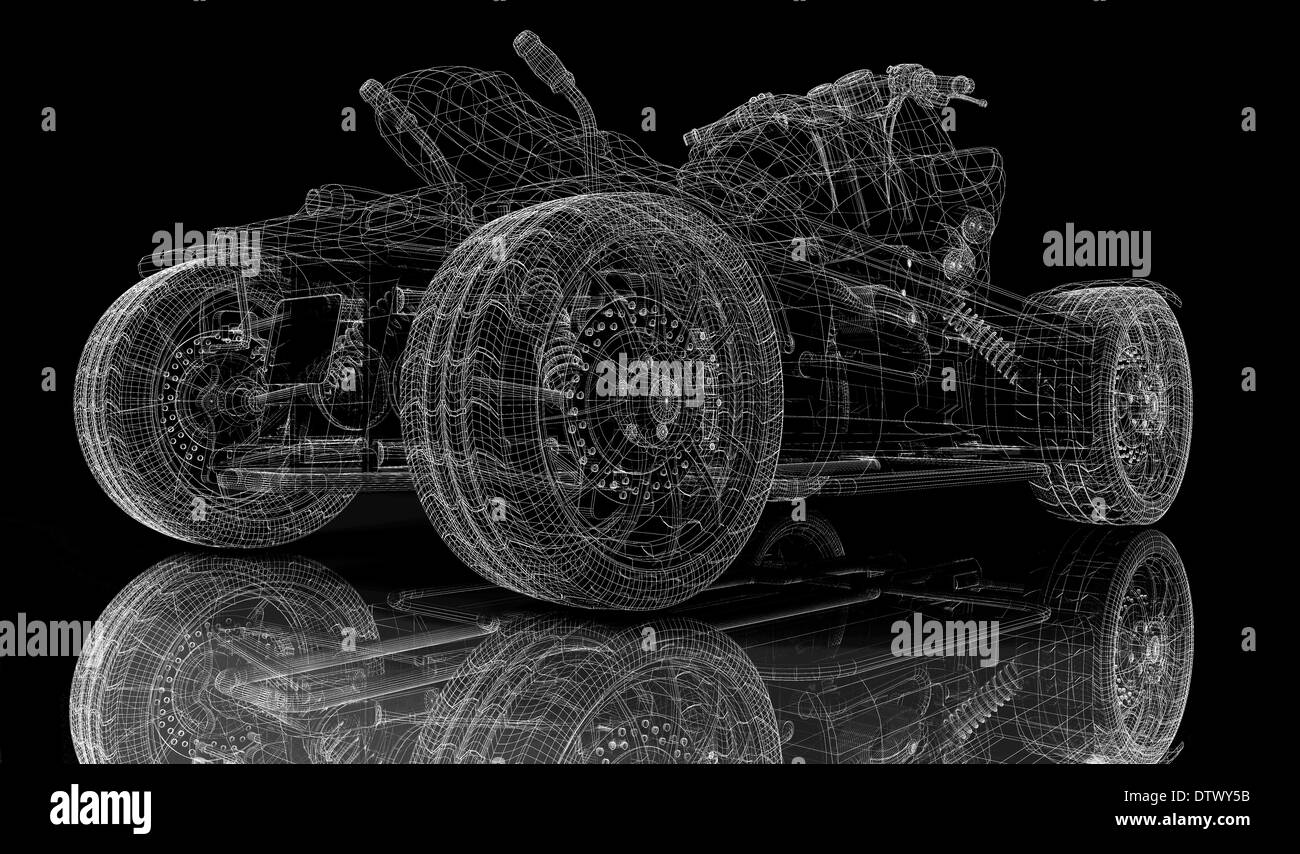 Quad bike, motorcycle, 3D model body structure, wire model Stock Photo