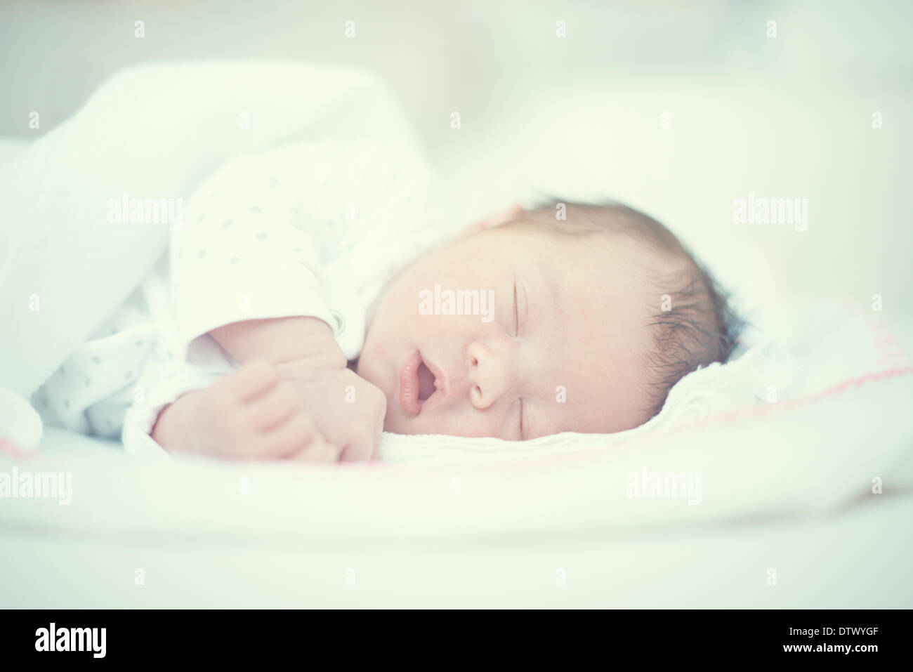Cute Baby Sleeping With Mouth Open Stock Photo Alamy