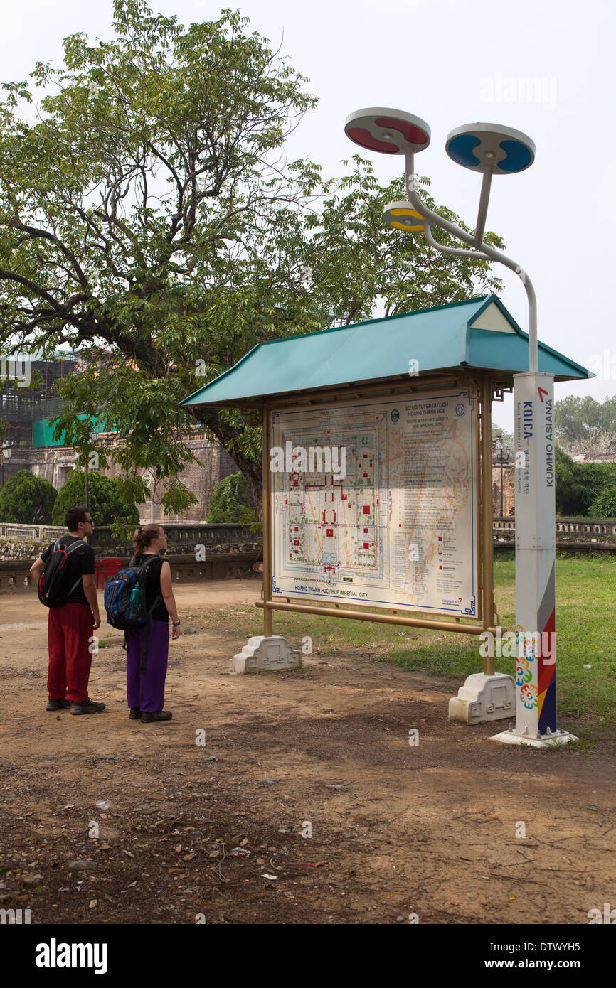 Route Map for Tourists at entrance to The Imperial City at Hue Stock Photo