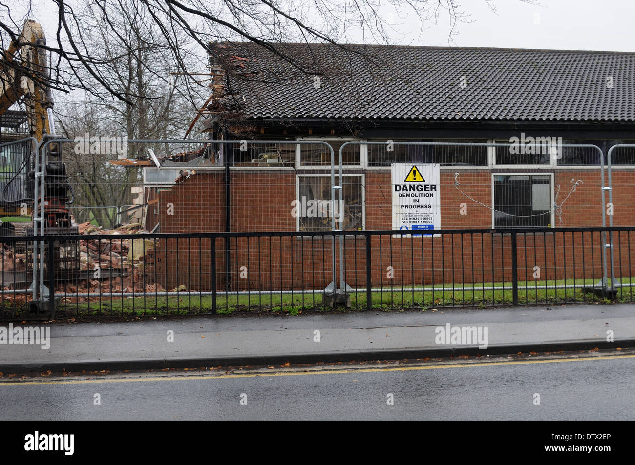 Local Library in Knottingley, West Yorkshire, England in the process of being demolished. Stock Photo